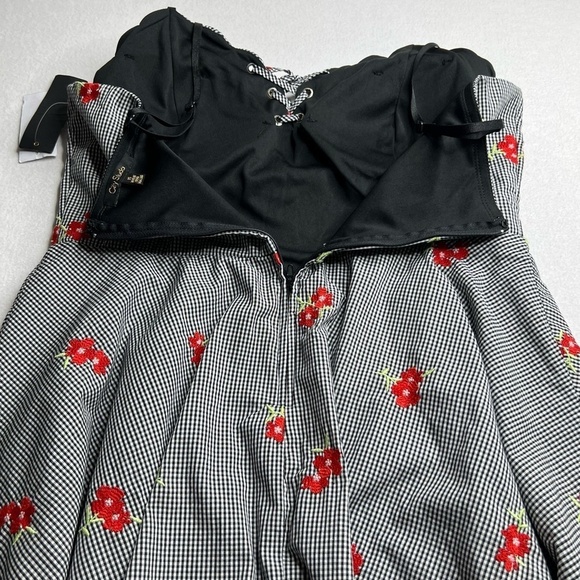 City Studio Juniors Floral Pattern Black Gingham‎ Strapless Dress Size 15 - Picture 10 of 11